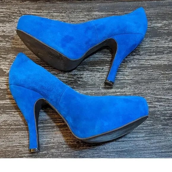 Jeffrey Campbell Women's Blue Suede Platform Heels Size 8 - Picture 5 of 7